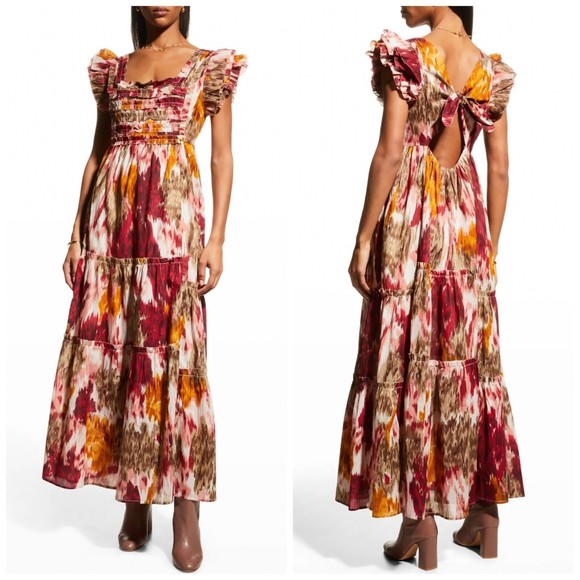 Anthropologie Dresses Anthropologie Love The Label Elsa Dress L Tier Maxi Ruffle Cutout Tie